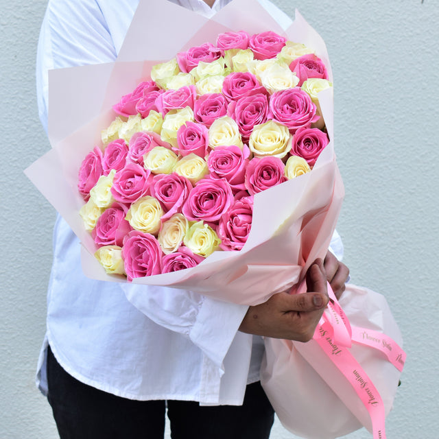 white and pink roses - thanks flowers