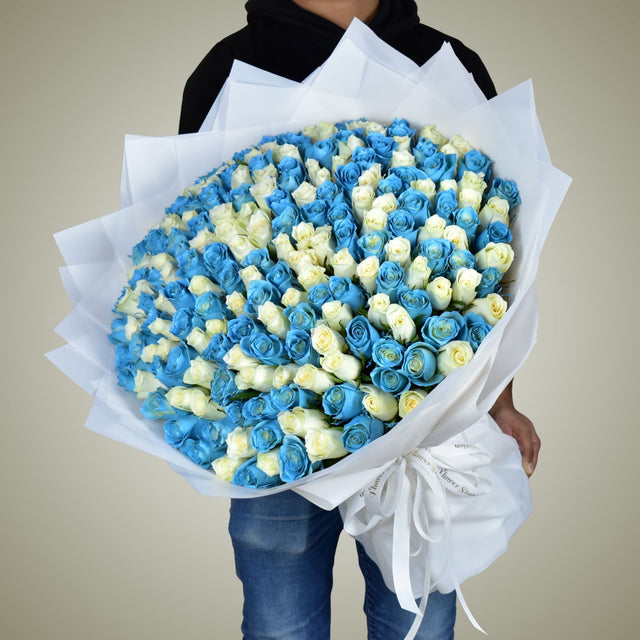 Blue & White Roses Bouquet Dubai | Blue Serenity by Flower Station Dubai