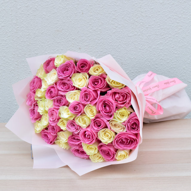 51 white and pink roses bouquet - flower delivery dubai