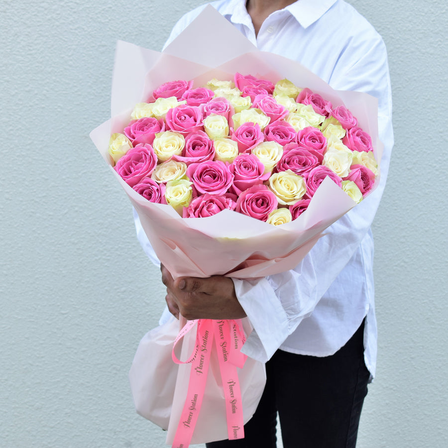 51 white and pink roses bouquet - flower delivery dubai