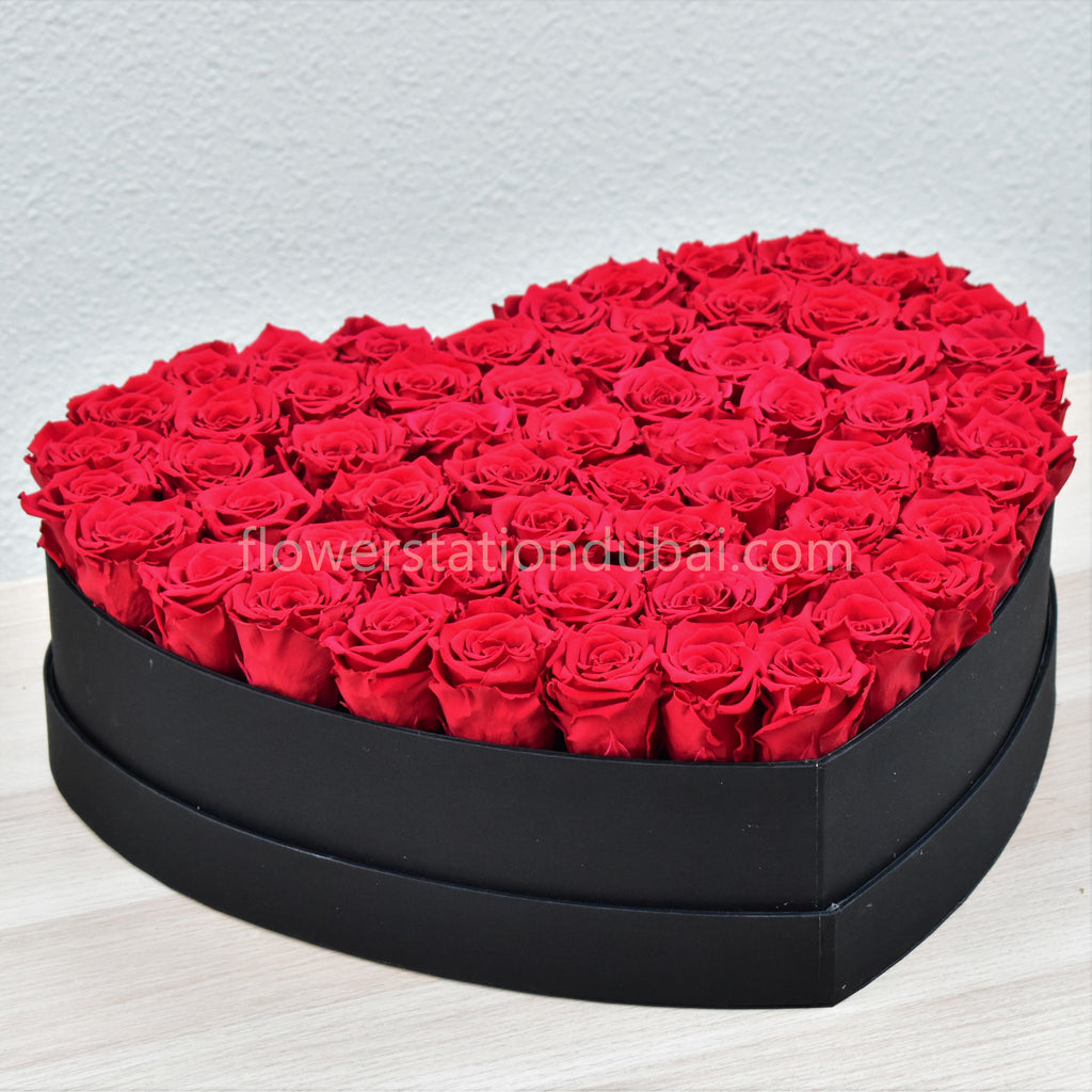 50 Forever Roses in Heart Box | Flower Station