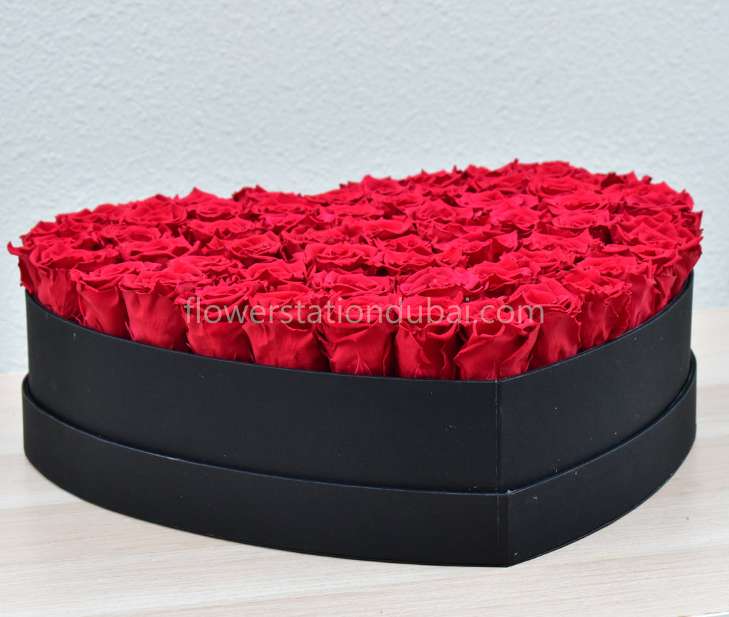 50 Forever Roses in Heart Box | Flower Station