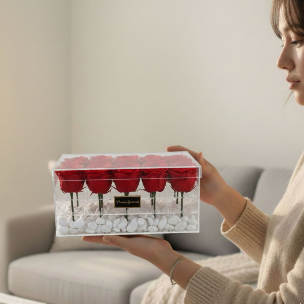 Eternal Red – Acrylic Box of Ecuadorian Forever Roses | Flower Station