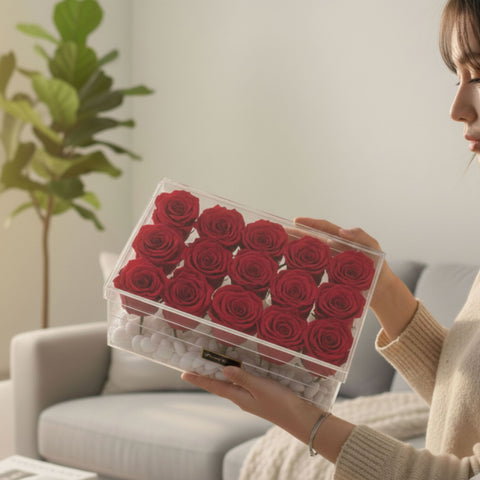 Eternal Red – Acrylic Box of Ecuadorian Forever Roses | Flower Station