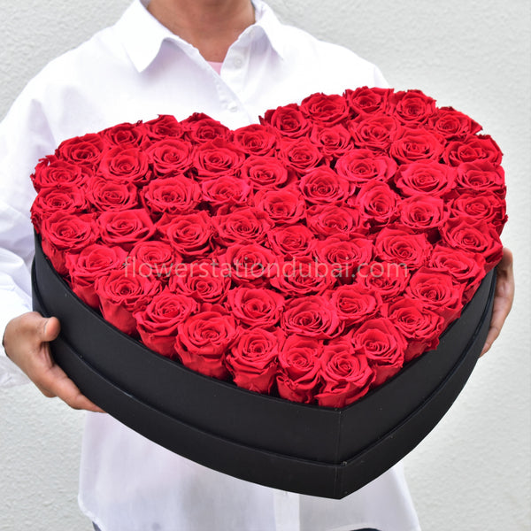 50 Forever Roses in Heart Box | Flower Station