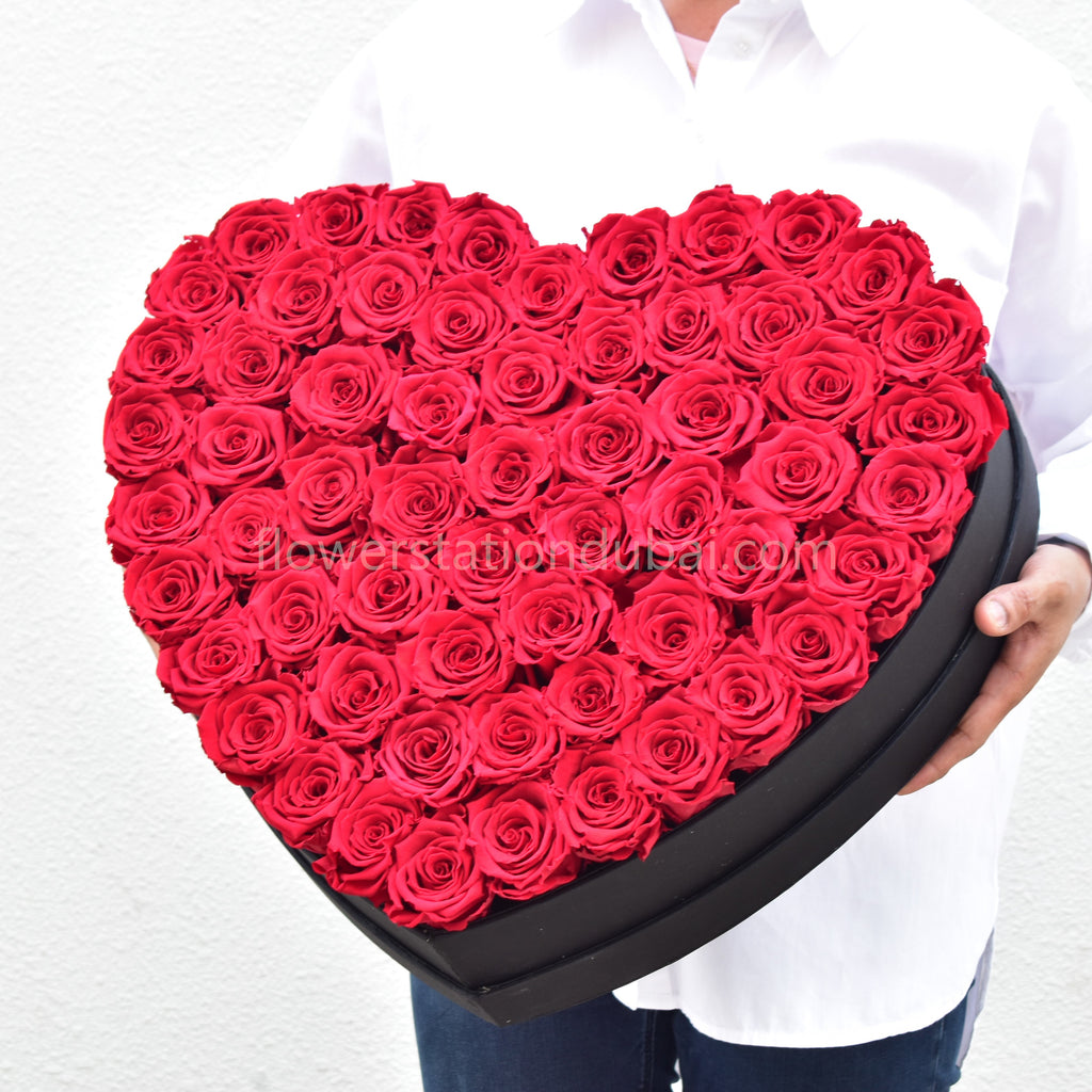50 Forever Roses in Heart Box | Flower Station