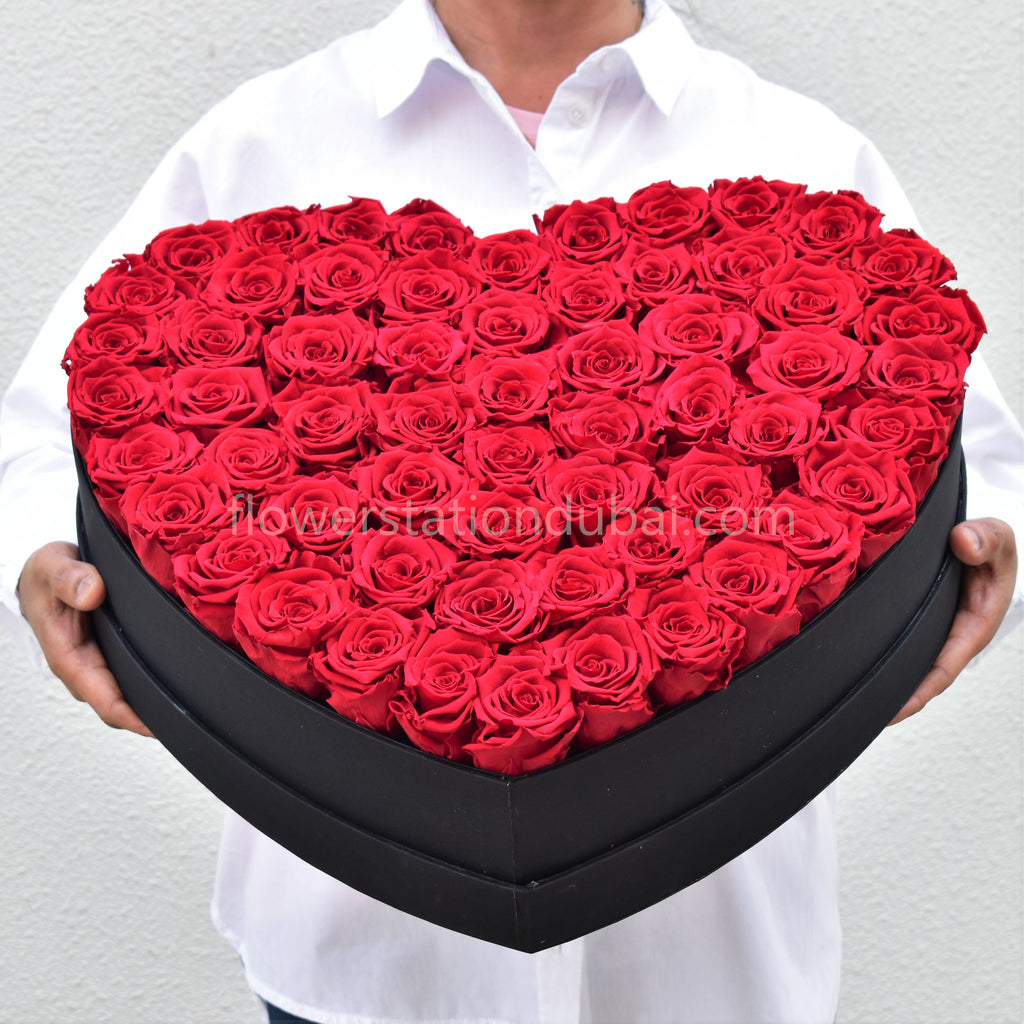 50 Forever Roses in Heart Box | Flower Station