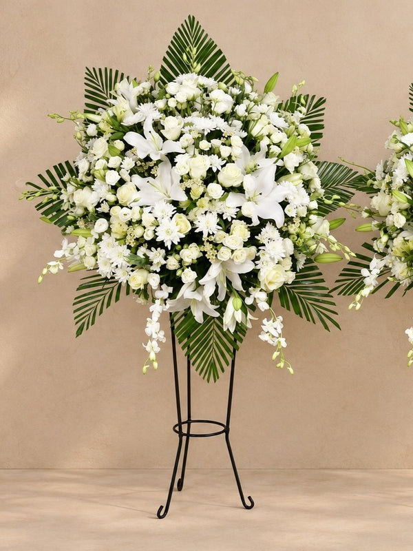 mixed white funeral flowers | size:standard