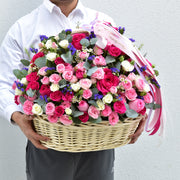 Pink White & Fuchsia Flower Basket | Size : Medium