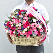 Pink White & Fuchsia Flower Basket | Size : Medium