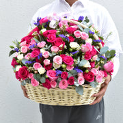 Pink White & Fuchsia Flower Basket | Size : Medium