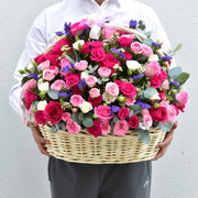 Pink White & Fuchsia Flower Basket | Size : Medium