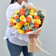 yellow, orange, white rose bouquet - flower station dubai