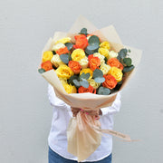 yellow, orange, white rose bouquet - flower station dubai