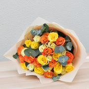 yellow, orange, white rose bouquet - flower station dubai