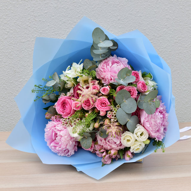 peony, rose, alstomeria, astilbe in bouquet - flower delivery dubai