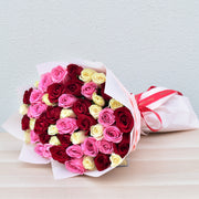 pink red and white rose bouquet - flowers dubai