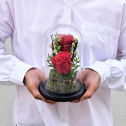 Duo red forever roses designed in a glass dome