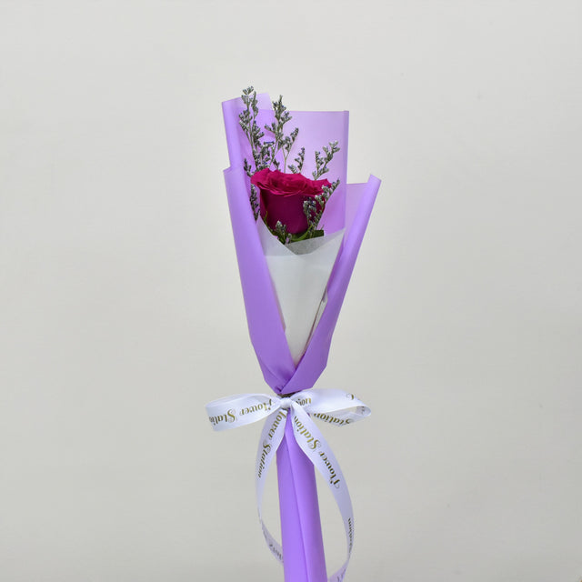 Single Rose Bouquet - Fuchsia