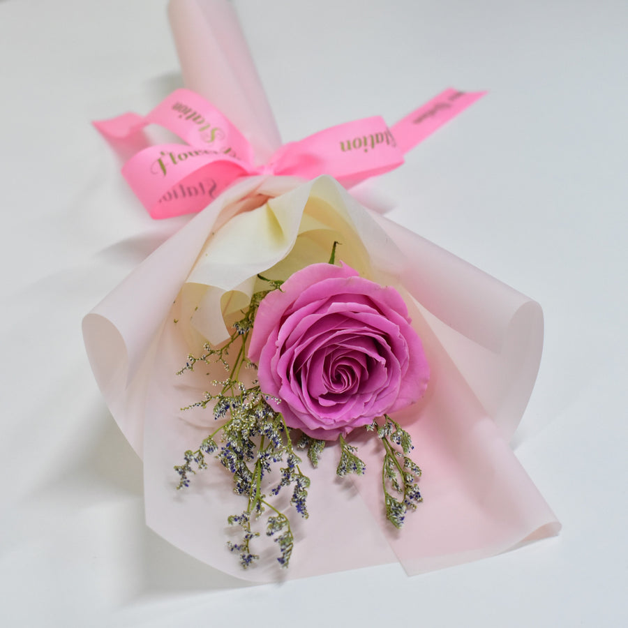 Single Rose Bouquet - Pink - Flower Station Dubai