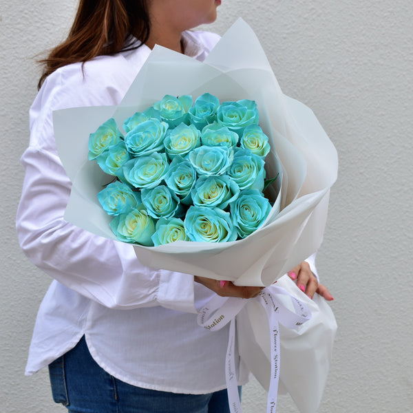 tiffany blue roses in bouquet - flower station dubai