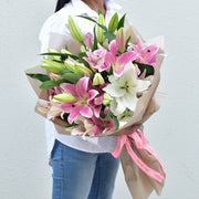 pink and white lily bouquet