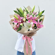 pink and white lily bouquet