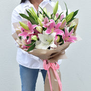 pink and white lily bouquet