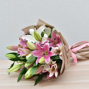 pink and white lily bouquet